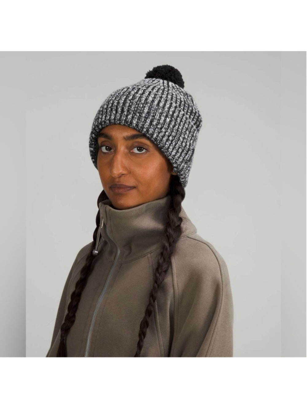 Lululemon athletica Black and White Knit Fleece Lined Cashmere Blend Beanie
